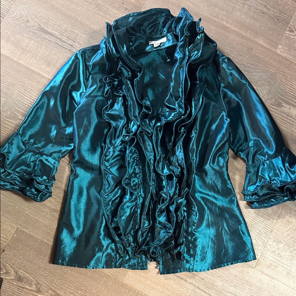 Puli Shimmering Teal Ruffle Blazer